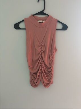 Heart & Hips Dusty Rose Ruched Mock Neck Tank